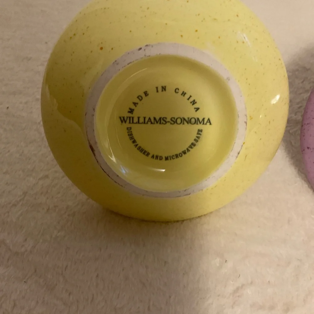 Williams Sonoma Yellow and Lavender Ceramic Egg Cups